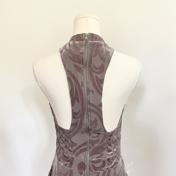 Flocked Velvet Halter Skater Mini Dress Sz 5 Junior Y2K Party Racerback Hoco - Picture 4 of 11
